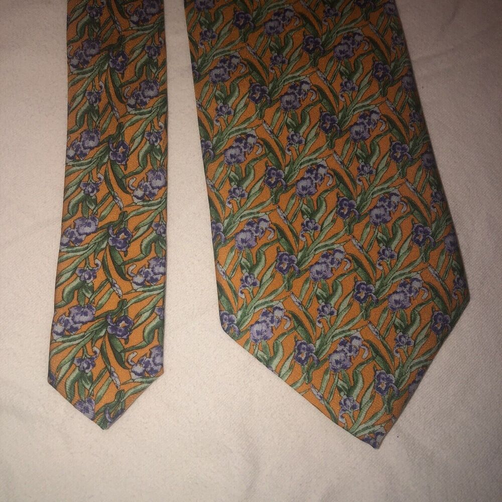 RMN COLLECTION "Tie" orig. Purple‎ Floral Iris’ With Orange. Beautiful!
